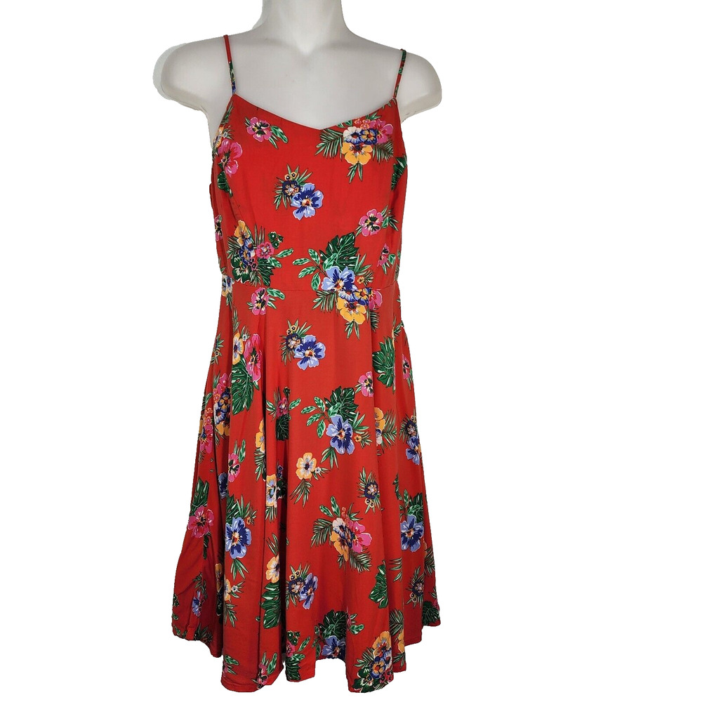 Old Navy Women's Cami Sundress Small Fit & Flare Red Tropical Floral Smocked